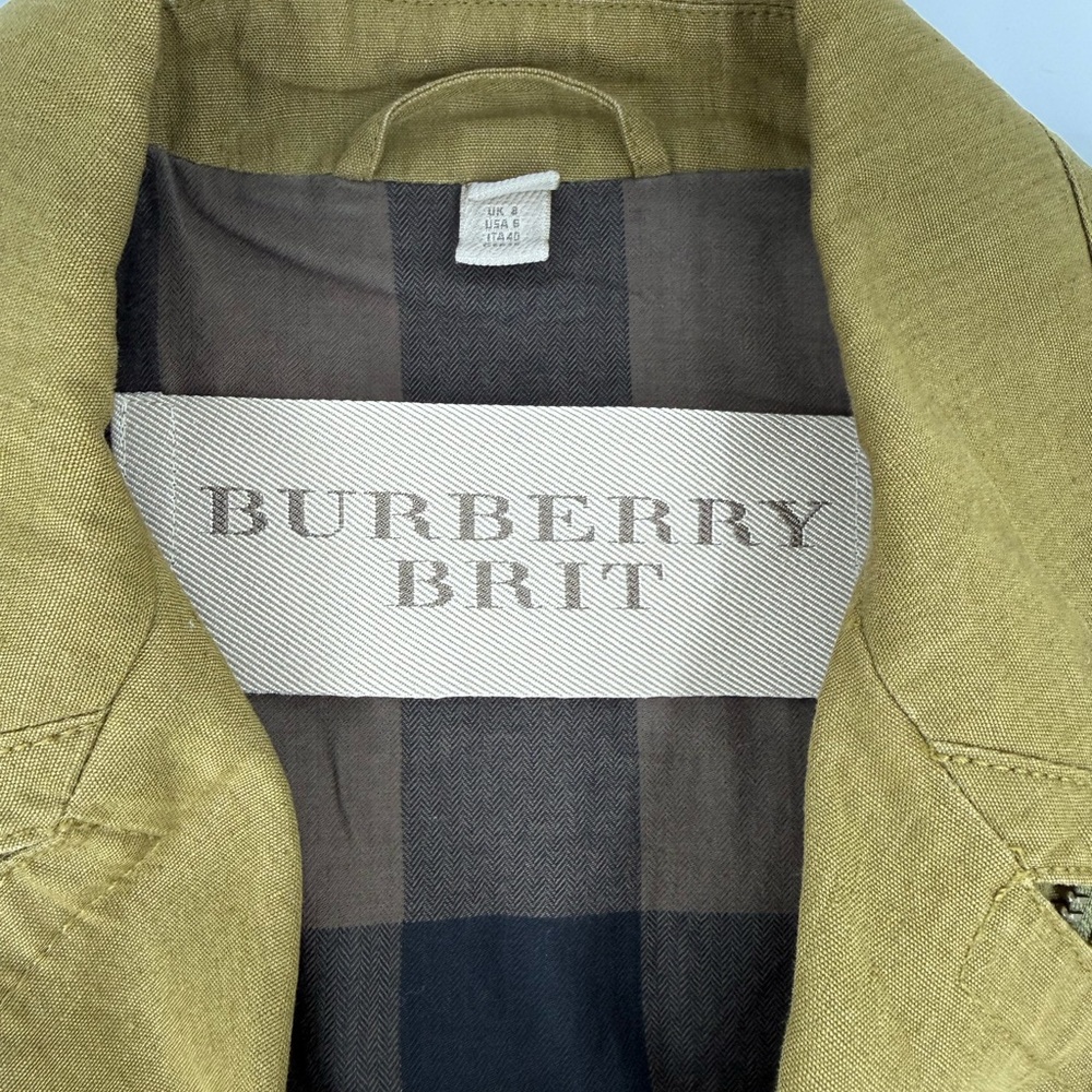 Burberry Brit Olive Green Linen Moto Biker Leather Jacket Size US6 MSRP $1250 - Picture 12 of 15